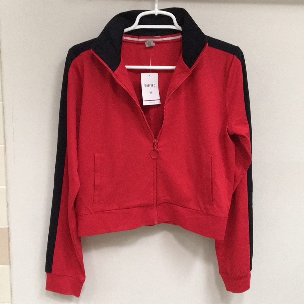 NWT! Red & Black Athletic F21 Zip-Up Sweatshirt